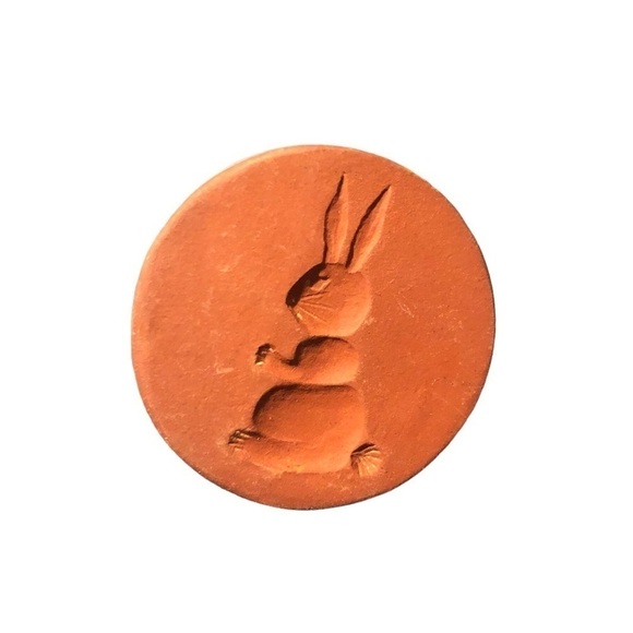 Vintage Terracotta 2” Butter Or Cookie Press Vintage Clay Teddy Bear Bunny - Picture 4 of 10